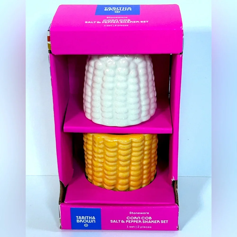 NEW!! Tabitha Brown Novelty Corn Cob Shaped Salt and Pepper Shaker Set- (NWT)